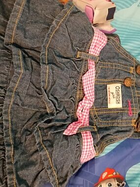 OshKosh B'gosh Dark Blue Denim Skirt with Pink Gingham Bow